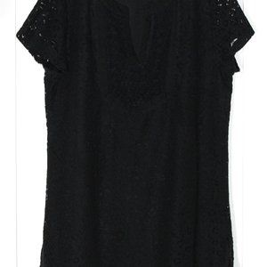 Isaac Mizrahi Live! Women's Short Sleeve Mixed Lace Lined Tunic Top - M - Black